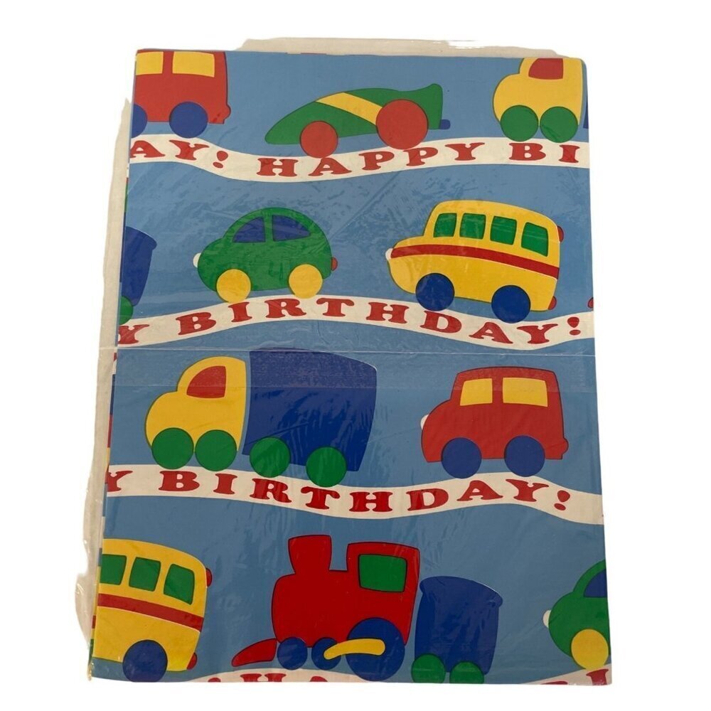 Gift Wrap Paper Happy Birthday Cars‎ Bus Trucks Multicolors USA Vintage